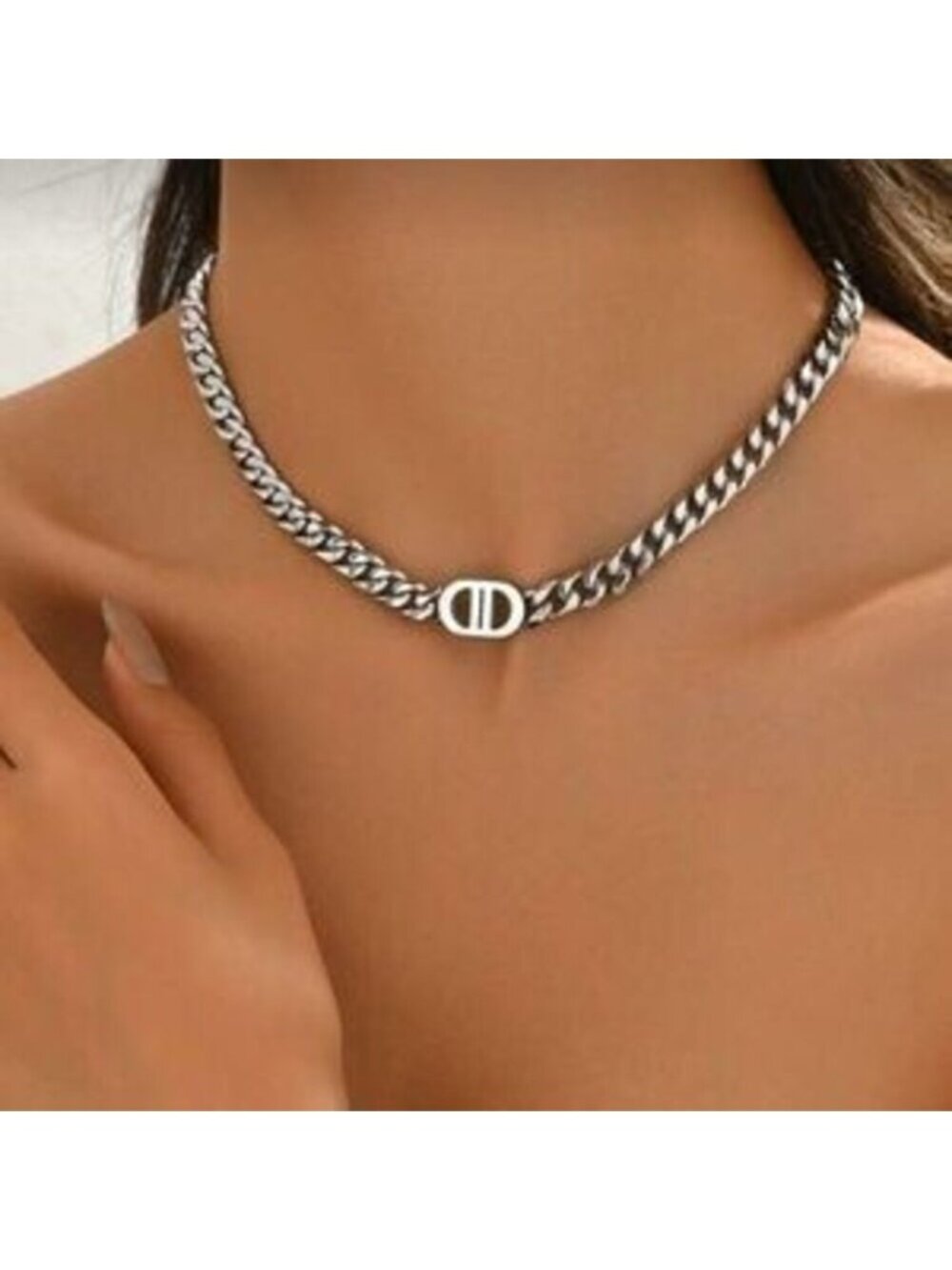 Silver Stainless Steel Cuban Chain Link Necklace Dainty